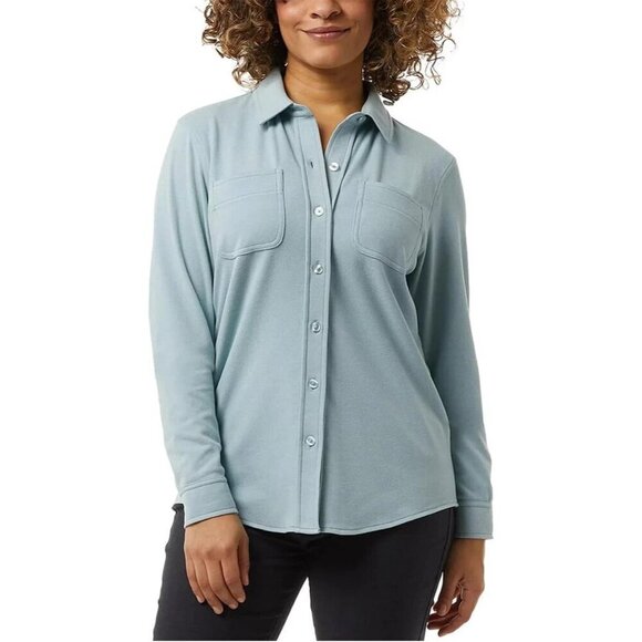 NEW 32 Degrees Heat Women's L Long Sleeve Button-Up Shirt Polyester Spandex - Picture 1 of 9